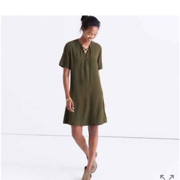 Madewell Dresses & Skirts - Madewell Novella Lace-up Olive Green Women's shift dress medium